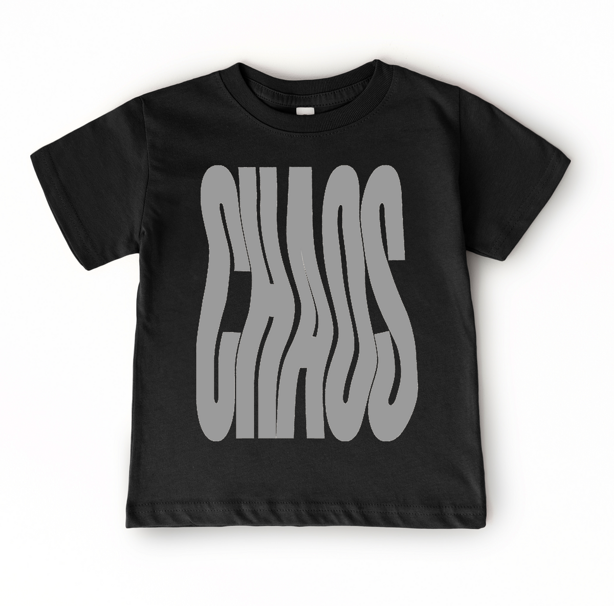 Black Chaos kids graphic tee with wavy text trendy toddler and youth shirt