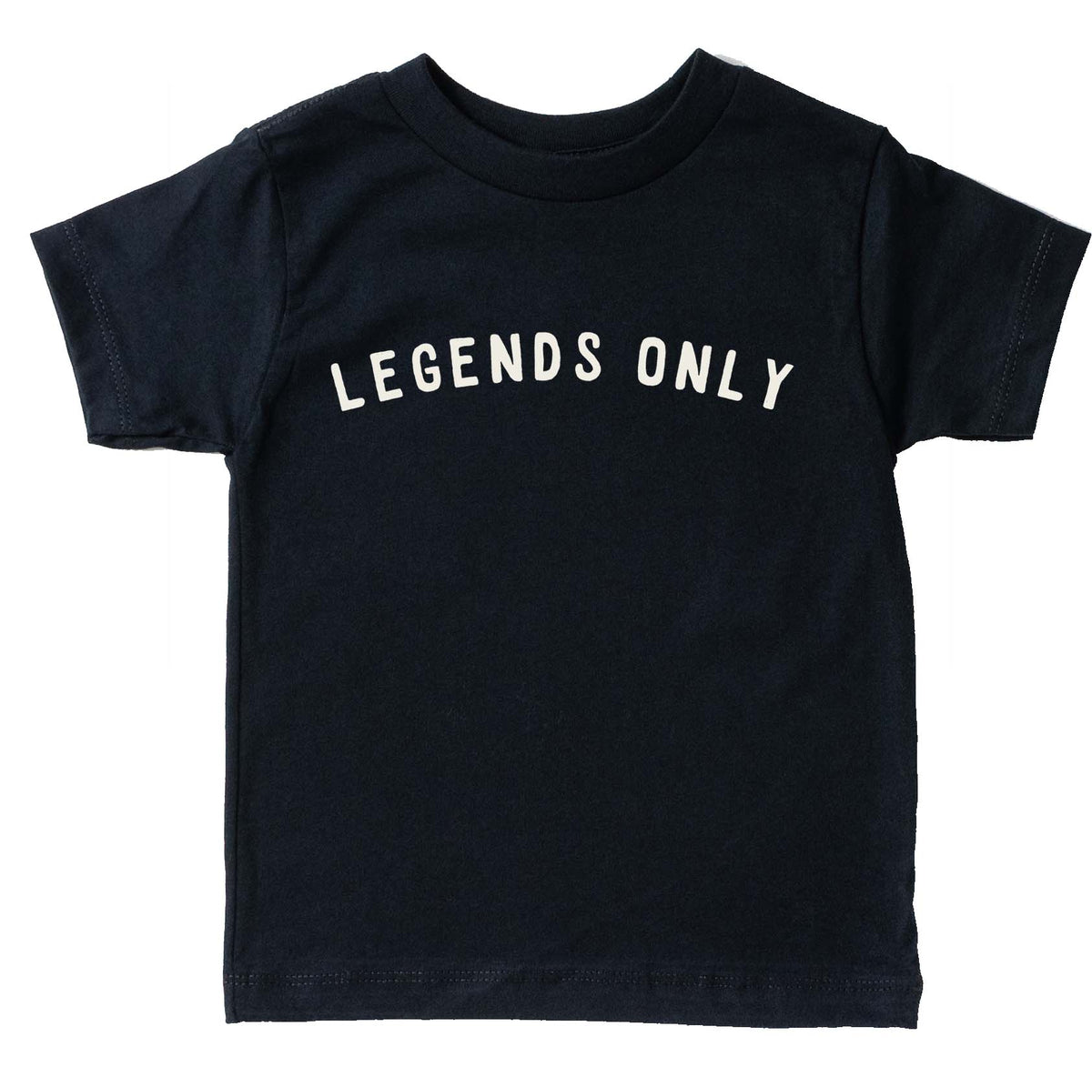 Toddler boy wearing Legends Only trendy black graphic tee